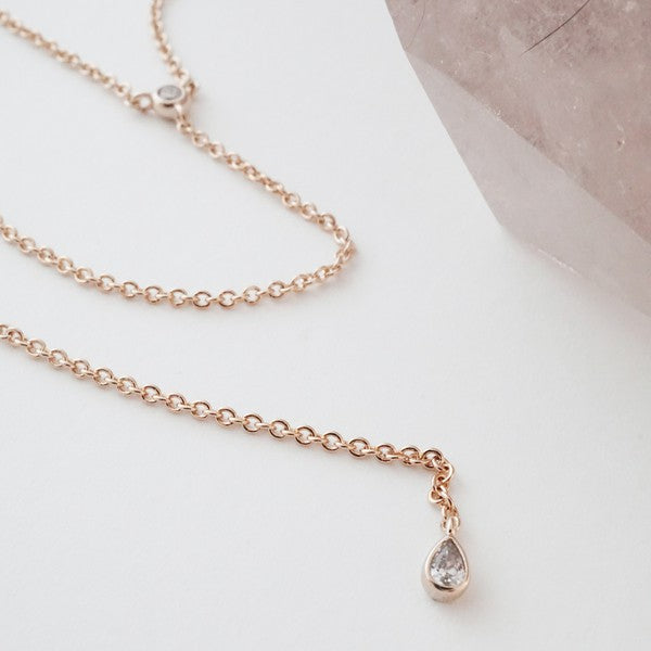 Seamless Thin Chained Crystal Lariat Necklace