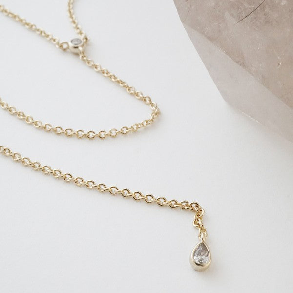 Seamless Thin Chained Crystal Lariat Necklace