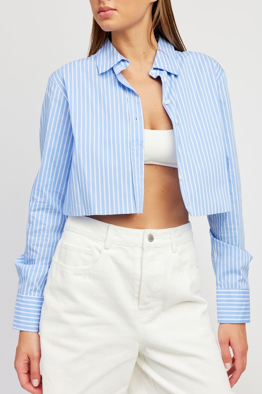 ELEGANT STRIPED CROPPED SHIRT WITH CUT EDGE