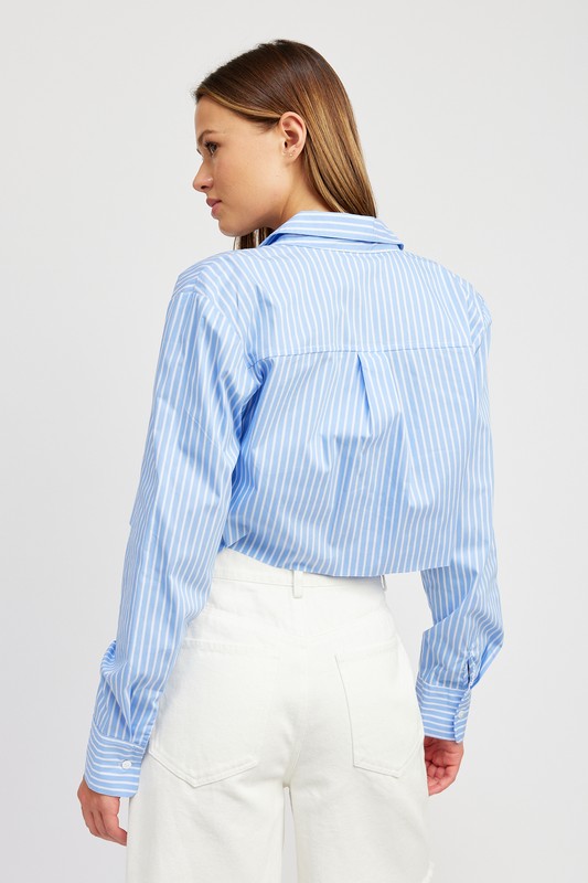 ELEGANT STRIPED CROPPED SHIRT WITH CUT EDGE