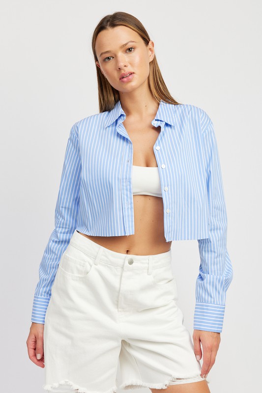 ELEGANT STRIPED CROPPED SHIRT WITH CUT EDGE