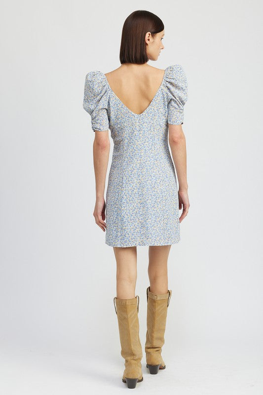 FLORAL MINI DRESS WITH PUFF SHORT SLEEVES