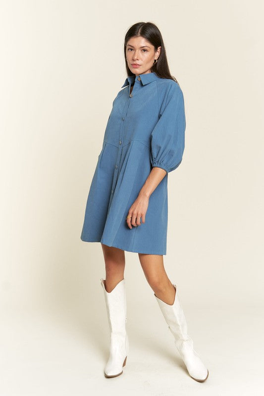 Washed denim style cotton short dress