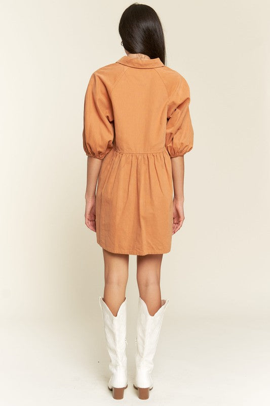 Washed denim style cotton short dress