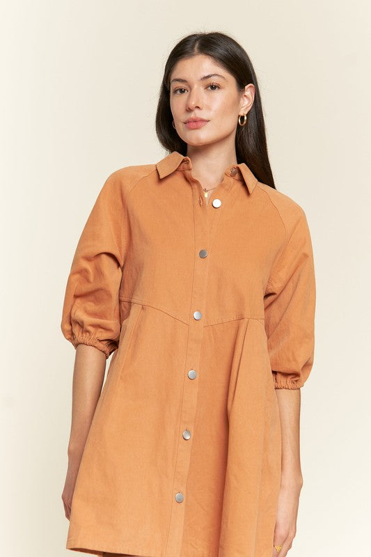 Washed denim style cotton short dress