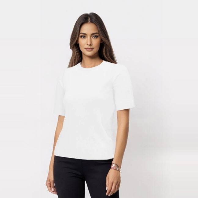 Half Short Sleeve Pullover Knit Sweater Crewneck