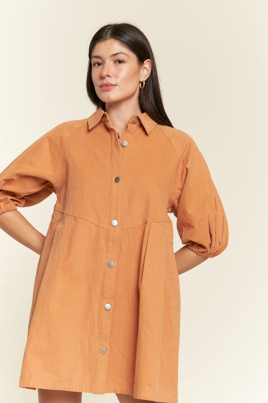 Washed denim style cotton short dress