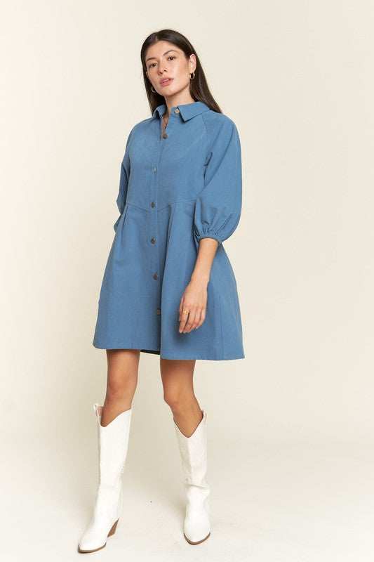 Washed denim style cotton short dress