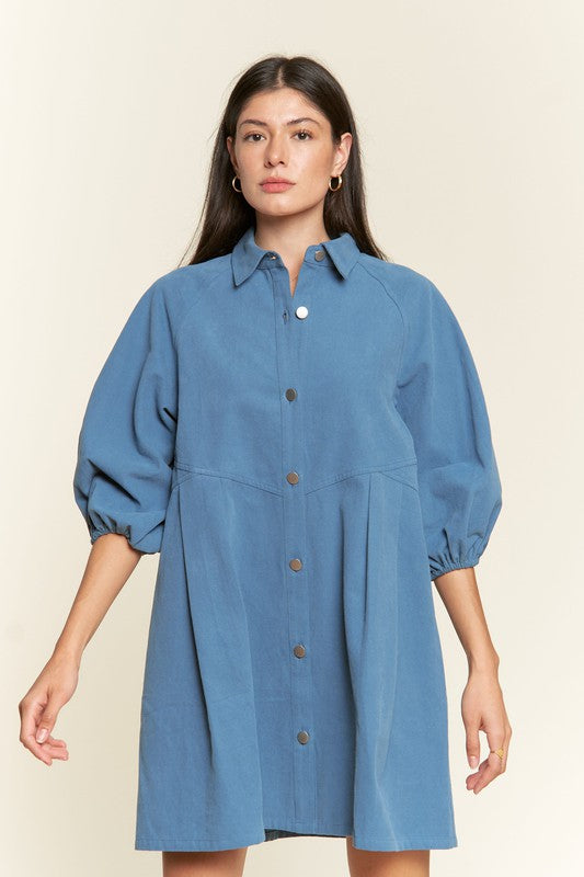 Washed denim style cotton short dress