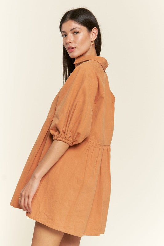 Washed denim style cotton short dress