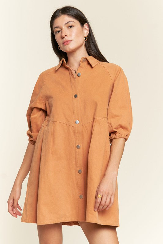 Washed denim style cotton short dress