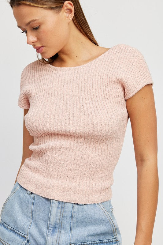 CAP SLEEVE KNIT TOP WITH OPEN BACK