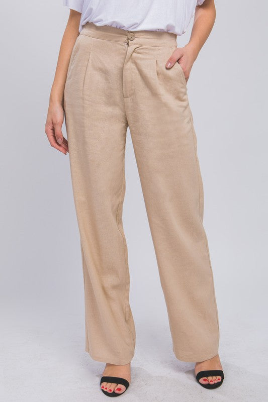 Linen Front Creased Straight-leg Pants