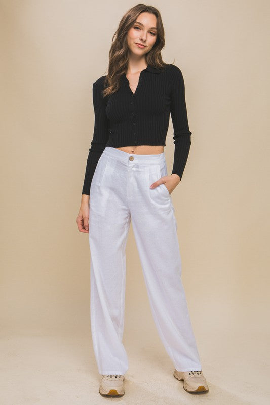 Linen Front Creased Straight-leg Pants