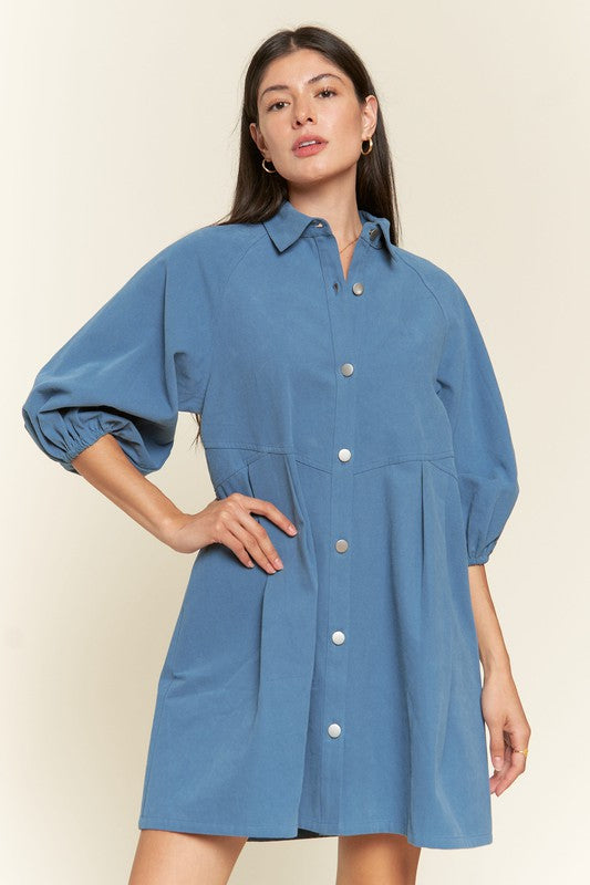 Washed denim style cotton short dress